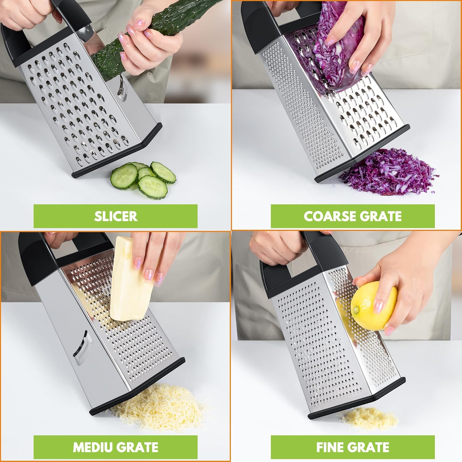 Cheese Grater With Container Box Grater Stainless Steel Graters for Kitchen Cheese Shredder Parmesan Shredder Kitchen Gadgets Kitchen Tools Kitchen Gifts for Chef Dishwasher Safe Zester - Image 3