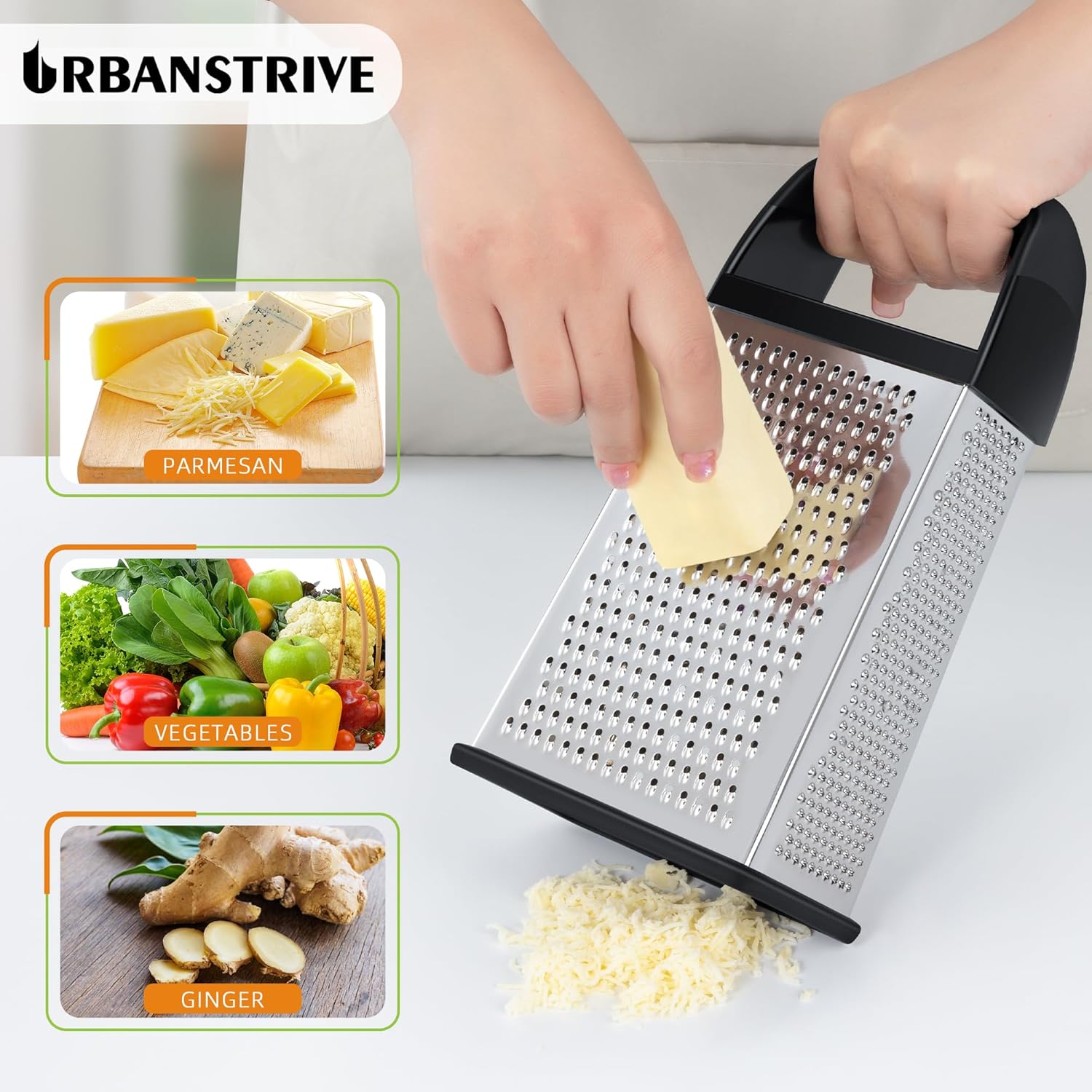 Cheese Grater With Container Box Grater Stainless Steel Graters for Kitchen Cheese Shredder Parmesan Shredder Kitchen Gadgets Kitchen Tools Kitchen Gifts for Chef Dishwasher Safe Zester - Image 4