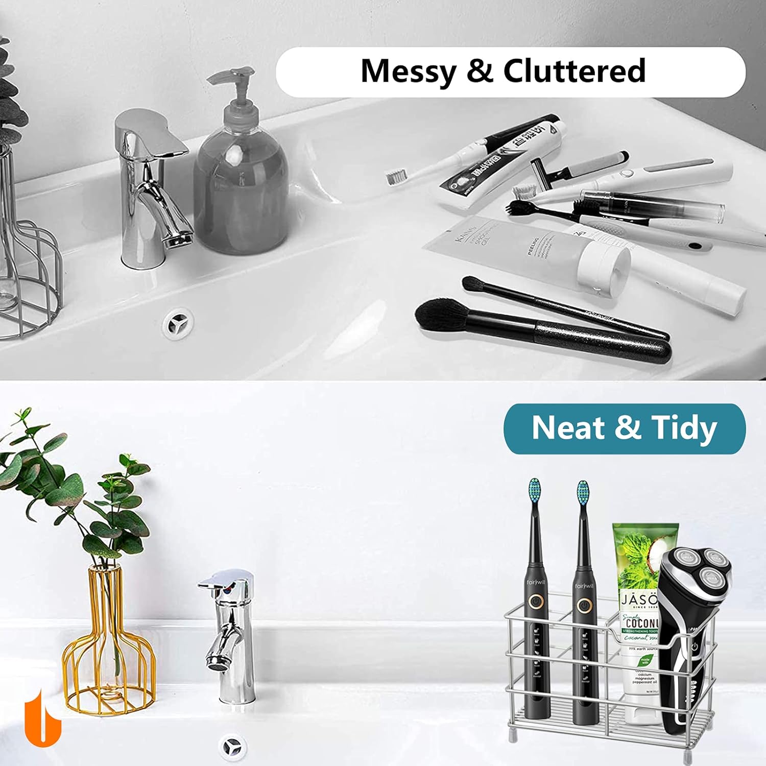 304 Stainless Steel Bathroom Toothbrush Holder Toothpaste Holder Stand Bathroom Accessories Organizer (Black, Small) - Image 5