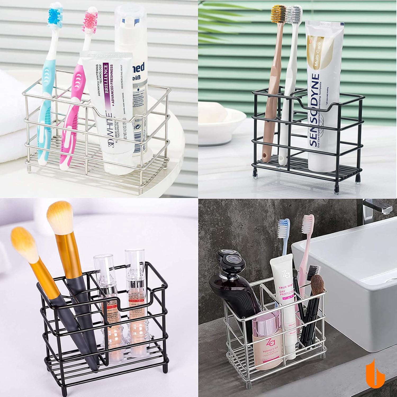 304 Stainless Steel Bathroom Toothbrush Holder Toothpaste Holder Stand Bathroom Accessories Organizer (Black, Small) - Image 7