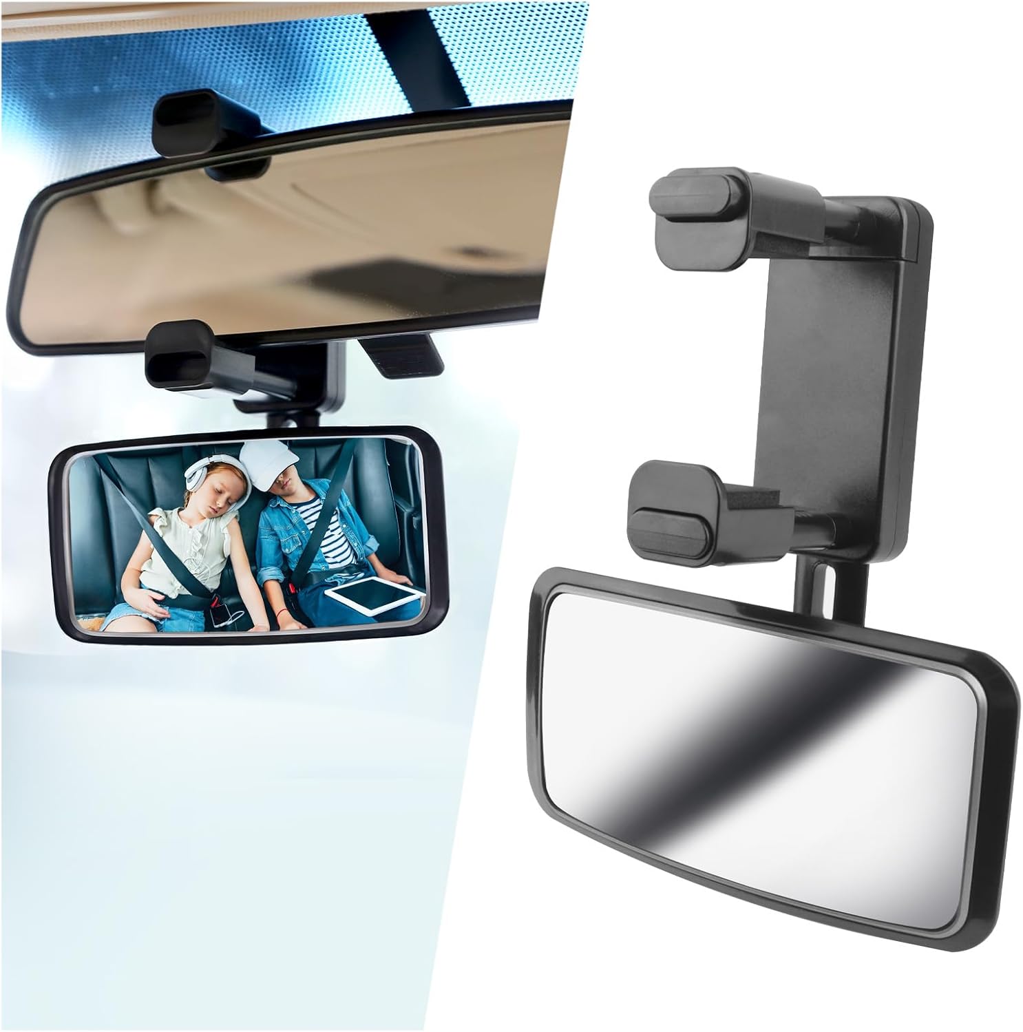 360° Curved Baby Car Mirror without Dead Angle,Clip on Car Seat Mirror for Baby Rear Facing Clips Onto Rearview Mirror,Adjustable Baby Mirror for Car SUV Truck - Image 1