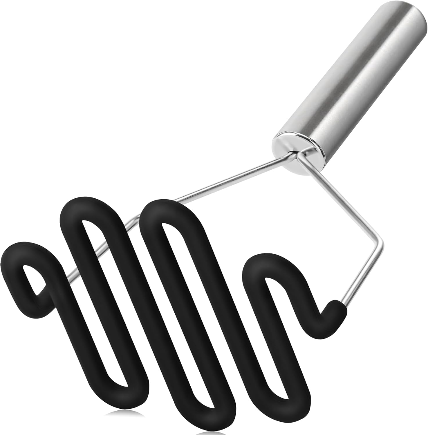 Non-Scratch Silicone Potato Masher Kitchen Tool, Potatoes Masher Potato Masher Stainless Steel Wrapped In Premium Silicone, Potato Smasher (Black) - Image 1