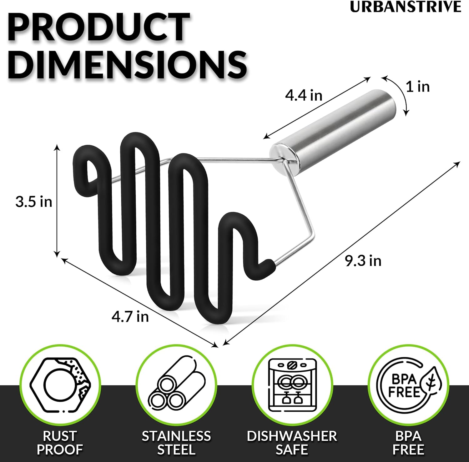 Non-Scratch Silicone Potato Masher Kitchen Tool, Potatoes Masher Potato Masher Stainless Steel Wrapped In Premium Silicone, Potato Smasher (Black) - Image 2