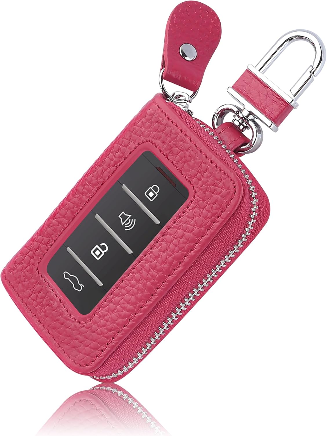 Car Key Fob Case for Replacing Old Key Fob Cover,Genuine Leather Car Key Case Holder with Key Ring & Keychain (Rose) - Image 1