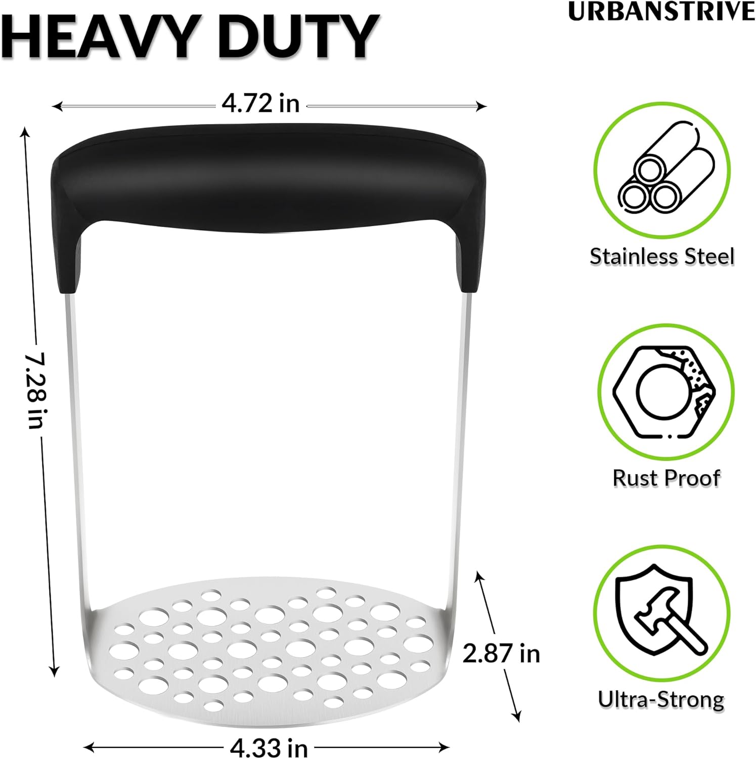 Upgraded Potato Masher, Durable Non-break Handle, Rust-proof, Dishwasher safe, Heavy duty 304 Stainless Steel, Kitchen Gadgets Gifts, Black - Image 2