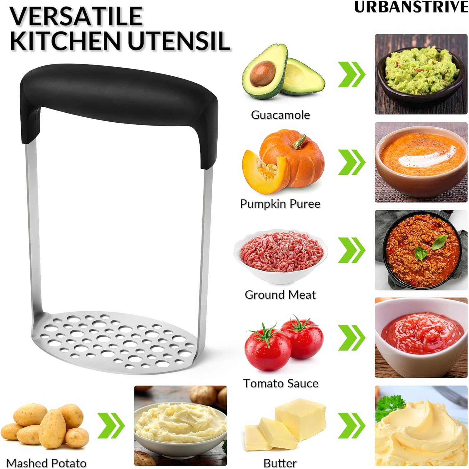 Upgraded Potato Masher, Durable Non-break Handle, Rust-proof, Dishwasher safe, Heavy duty 304 Stainless Steel, Kitchen Gadgets Gifts, Black - Image 3