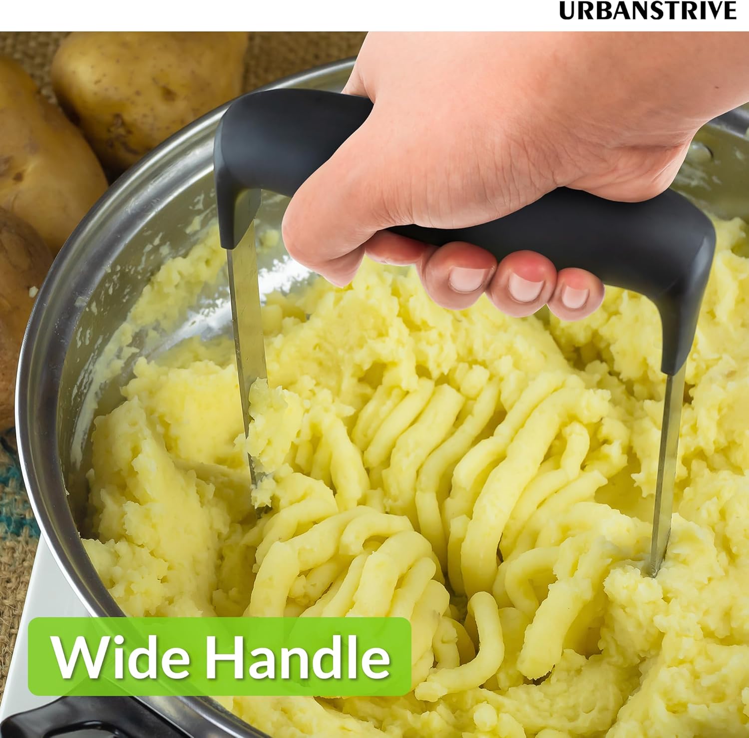 Upgraded Potato Masher, Durable Non-break Handle, Rust-proof, Dishwasher safe, Heavy duty 304 Stainless Steel, Kitchen Gadgets Gifts, Black - Image 4