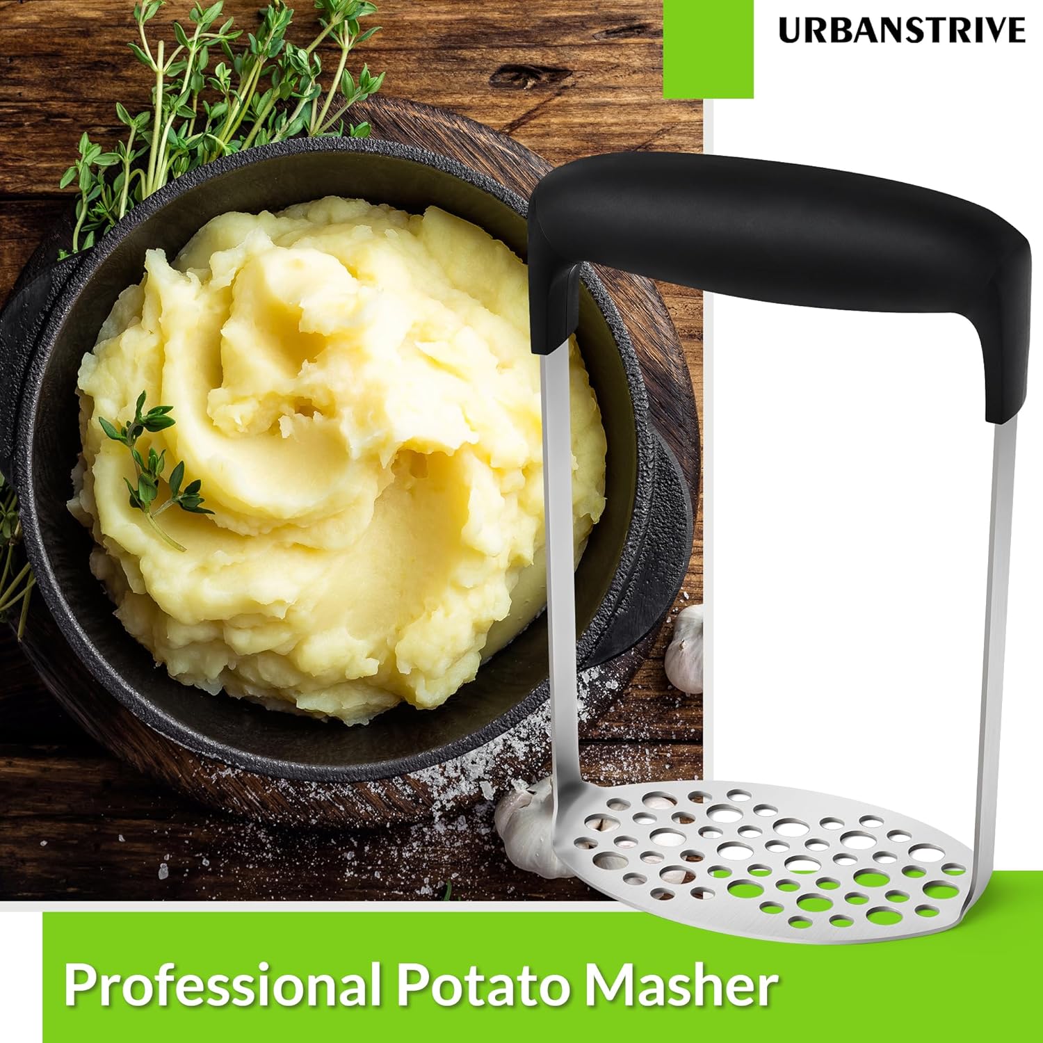 Upgraded Potato Masher, Durable Non-break Handle, Rust-proof, Dishwasher safe, Heavy duty 304 Stainless Steel, Kitchen Gadgets Gifts, Black - Image 7