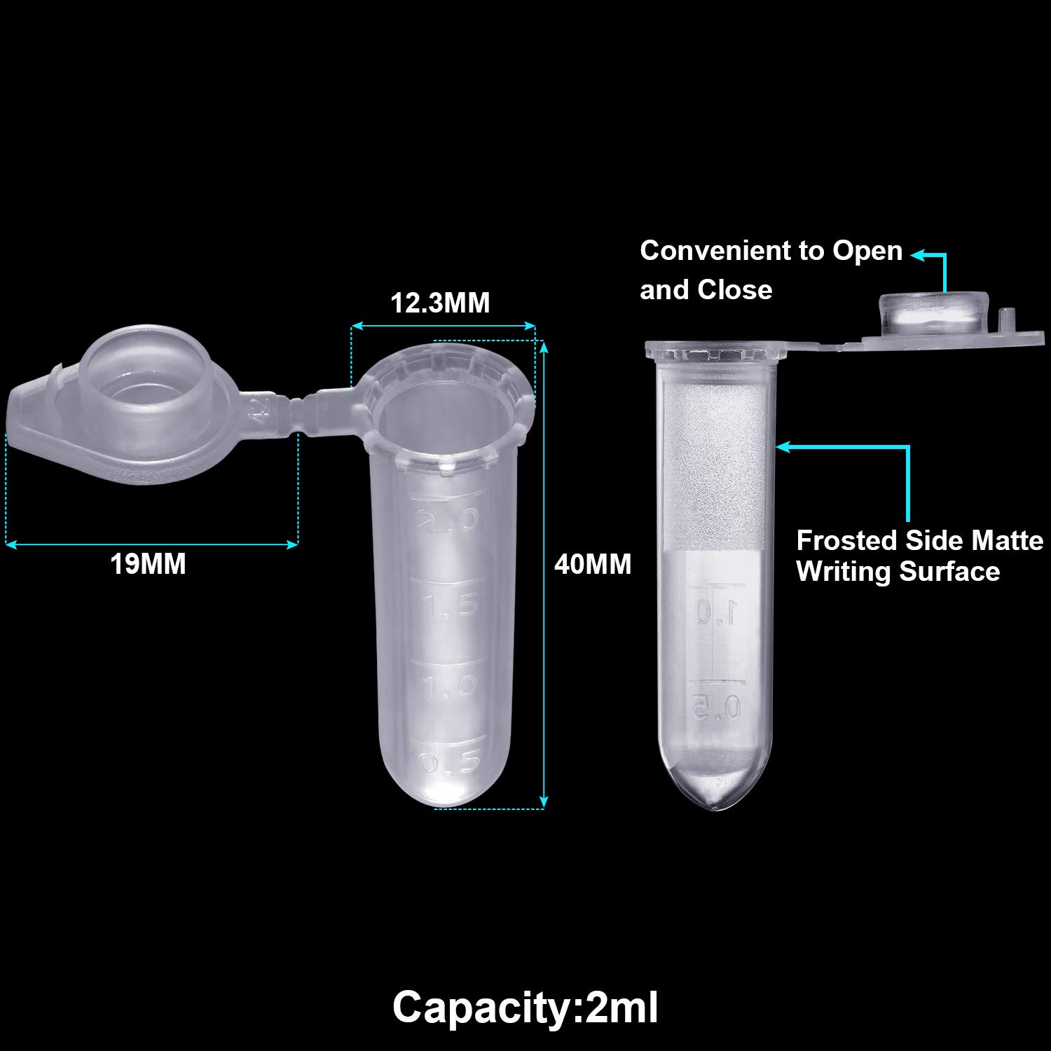 Ackers Science 250Pcs 2.0ml Polypropylene Graduated Microcentrifuge Tubes with Snap Cap,Natural - Image 2