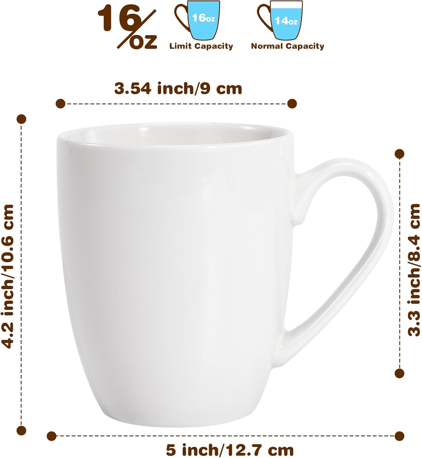 16 oz Large Coffee Mug with Handle Tea Cup Novelty Coffee Cup Idea Gift for Men Women Office Work, White (White) - Image 2