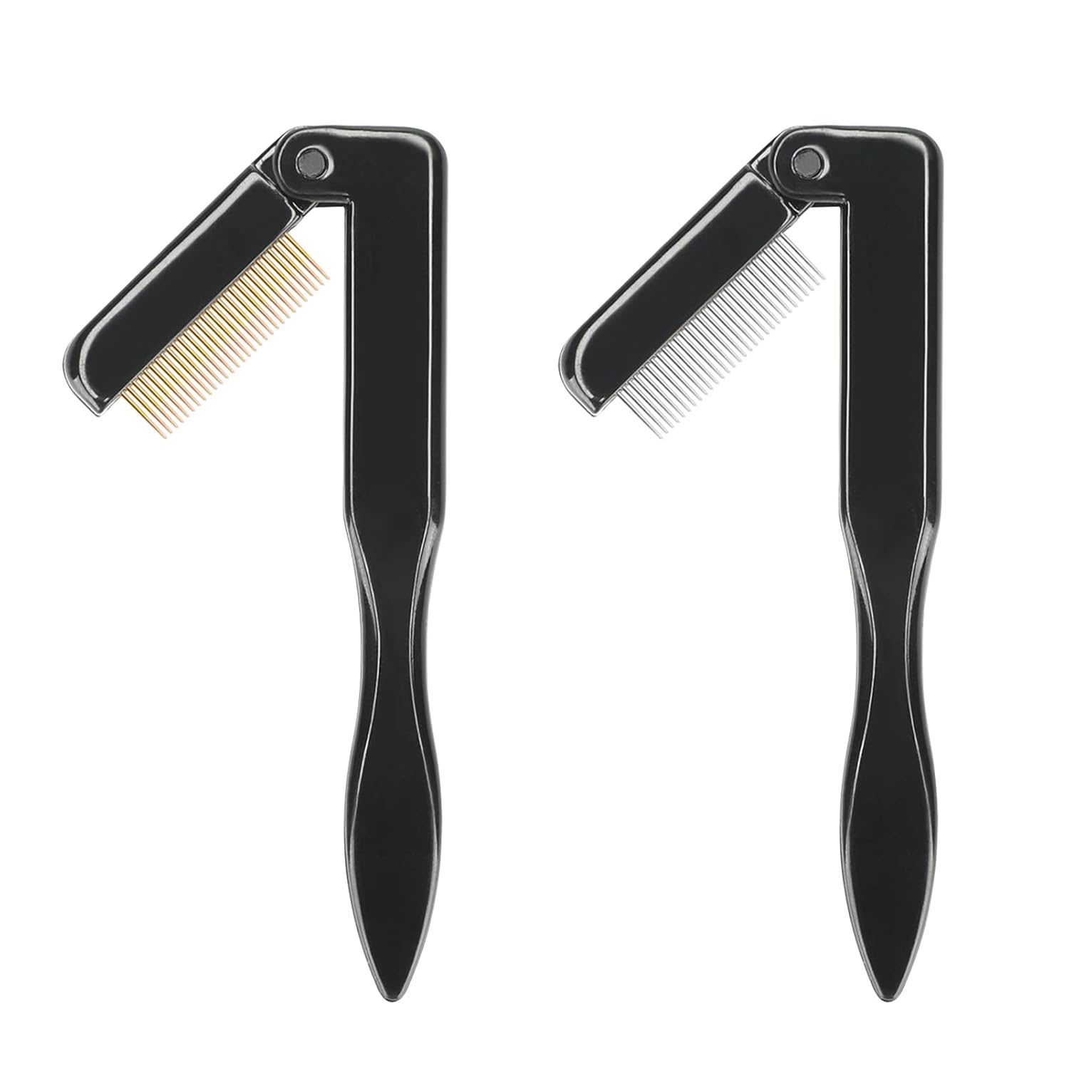 2PCS Folding Eyelash Comb, Eyelash Separator Tool, Black Eyebrow Comb Metal Teeth, Eyelash Brush Tool for Lash & Brow - Image 1