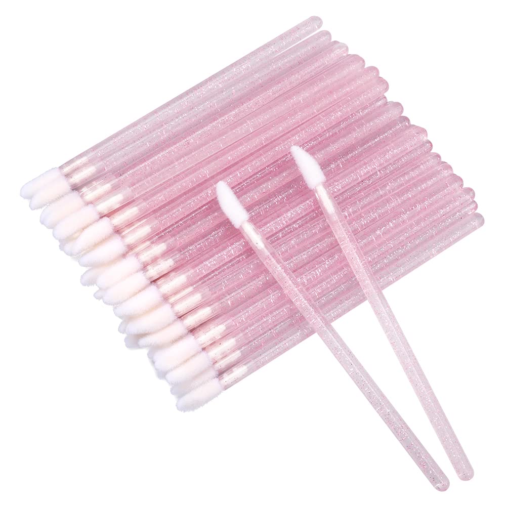 300PCS Lip Brushes, Crystal Disposable Lip Brushes, Glitter Lip Gloss Applicators, Lipstick Gloss Wands Applicator Makeup Tool Kits for Lipstick and Lip Gloss (Pink) - Image 1