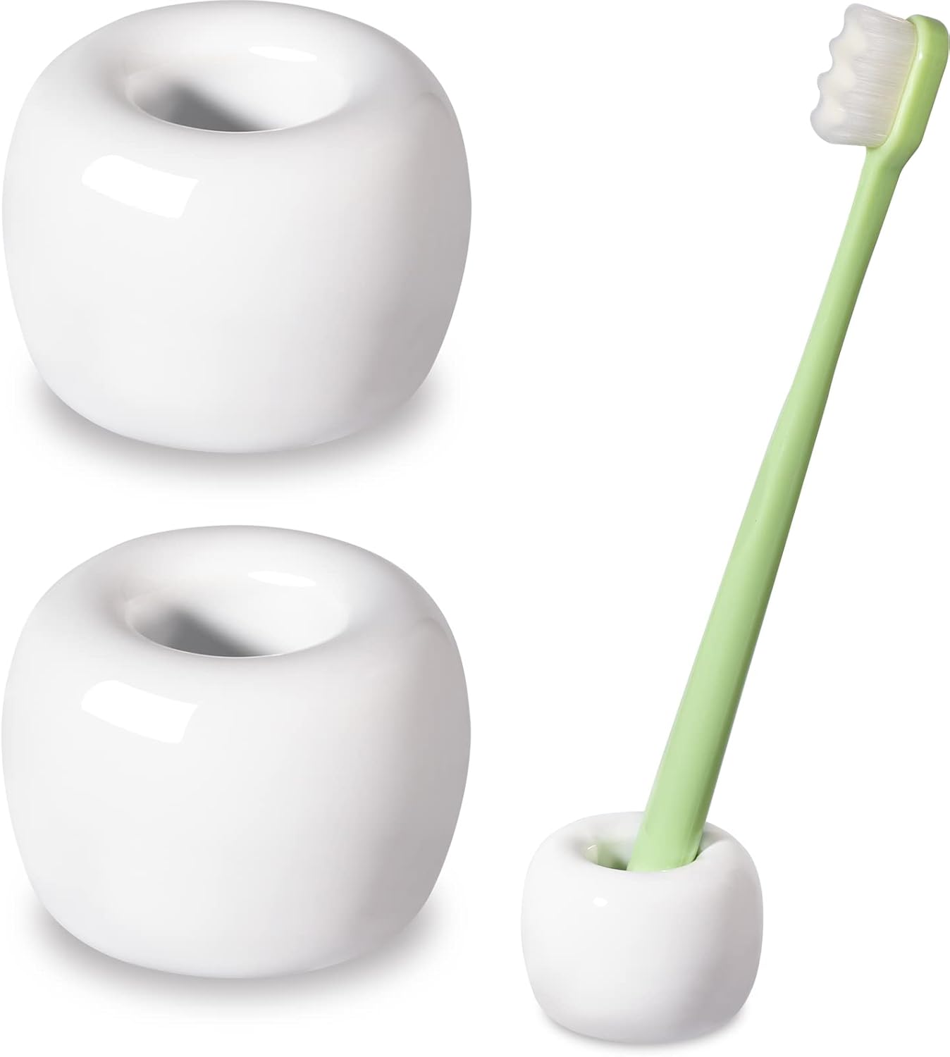 Travel-Friendly Mini Ceramics Toothbrush Holders for Bathroom Decor Vanity Countertops, Space Saver, White, 2 Pack - Image 1