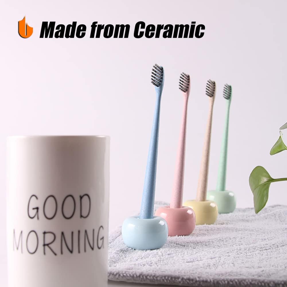 Travel-Friendly Mini Ceramics Toothbrush Holders for Bathroom Decor Vanity Countertops, Space Saver, White, 2 Pack - Image 4