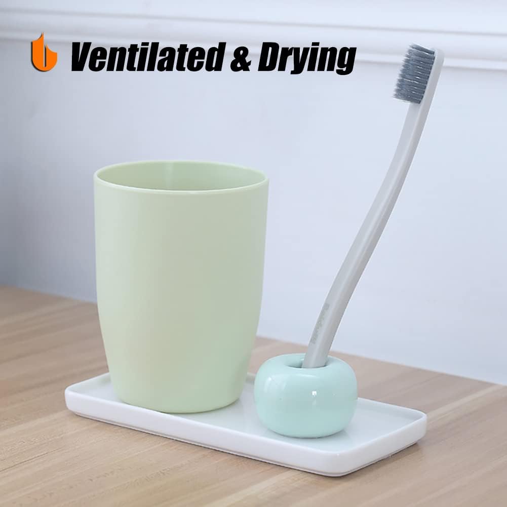 Travel-Friendly Mini Ceramics Toothbrush Holders for Bathroom Decor Vanity Countertops, Space Saver, White, 2 Pack - Image 5
