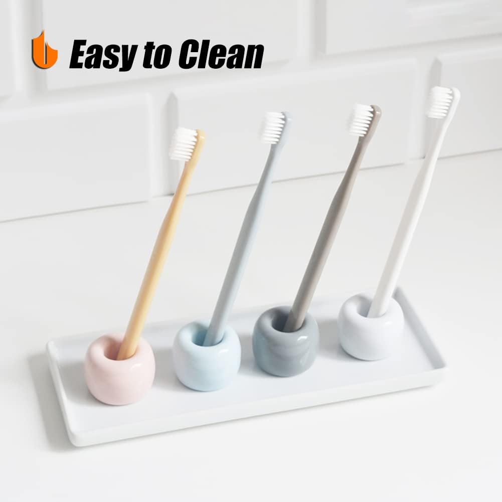 Travel-Friendly Mini Ceramics Toothbrush Holders for Bathroom Decor Vanity Countertops, Space Saver, White, 2 Pack - Image 6