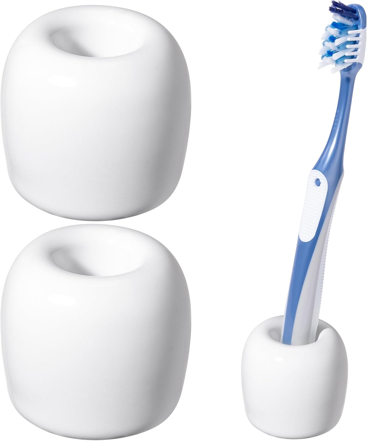 Ceramic Toothbrush Holders for Bathrooms, Sleek Tooth Brush Holder Toothbrush Stand Tooth Brushing Holder, Portable Bathroom Accessories Organizer, White, 2 Pack - Image 1