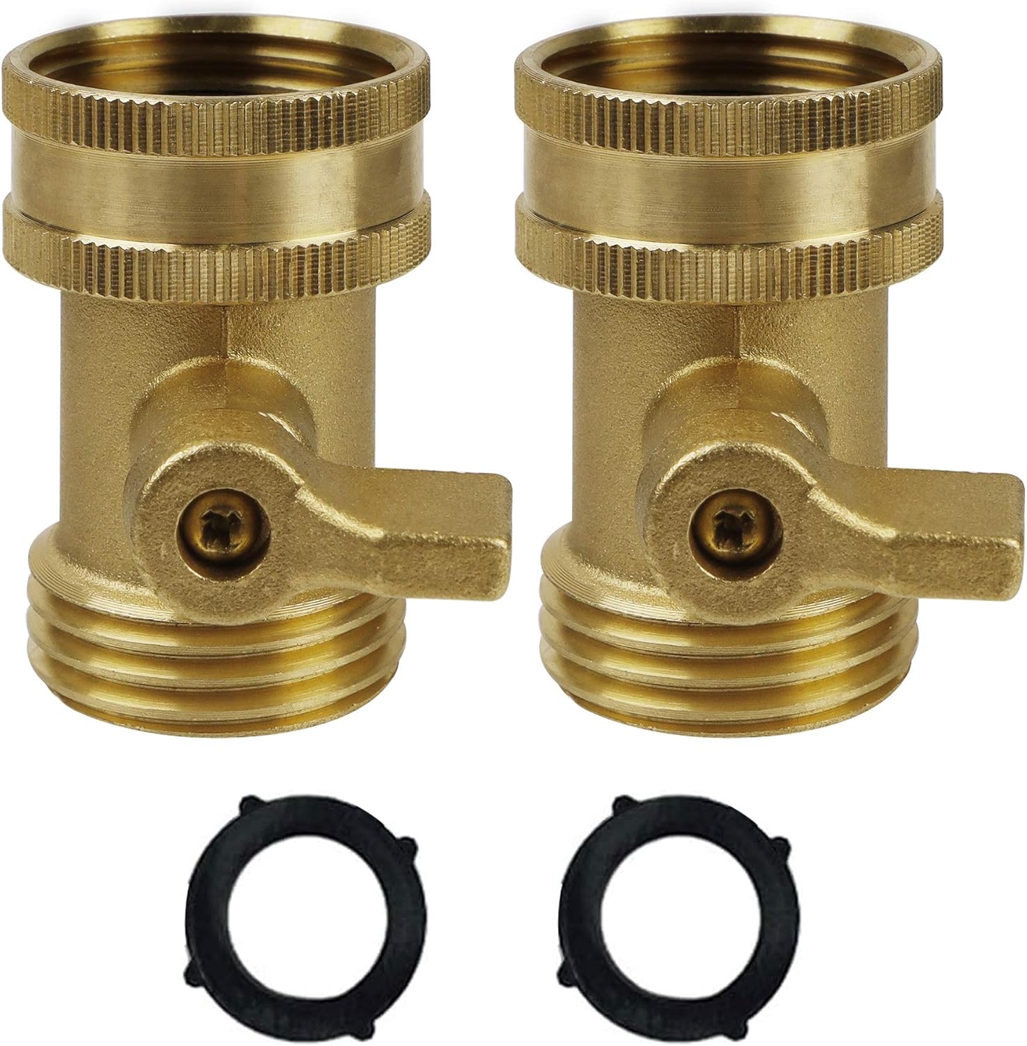 Water Hose Shut Off Valve, 2 Pack Heavy Duty 3/4 Inch Solid Brass Garden Hose Connector, TWIS3003 - Image 1