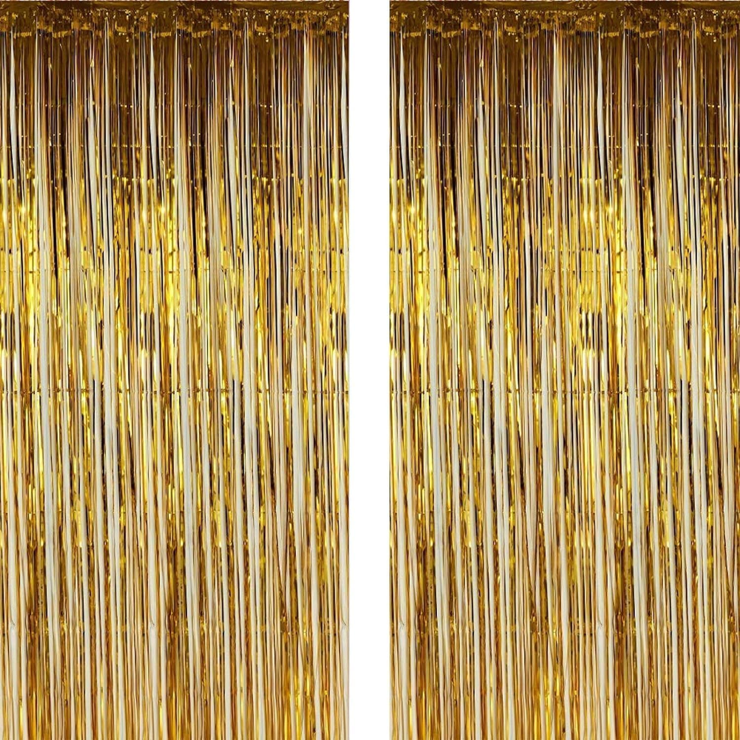 2 Pack Photo Booth Backdrop Metallic Tinsel Foil Fringe Curtains Environmental Background Streamers for Birthday Wedding Party Christmas Decorations (Gold Backdrop Curtain) - Image 1