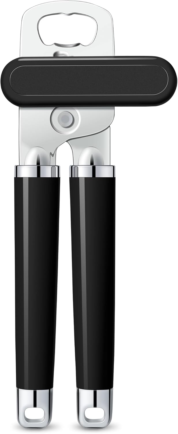 XL Large Heavy Duty Can Opener Manual Smooth Edge, Hand Held Can Openers for Seniors, Stainless Steel, Comfortable Handle, Built-in Bottle Opener, 8.66 inch (Black) - Image 1