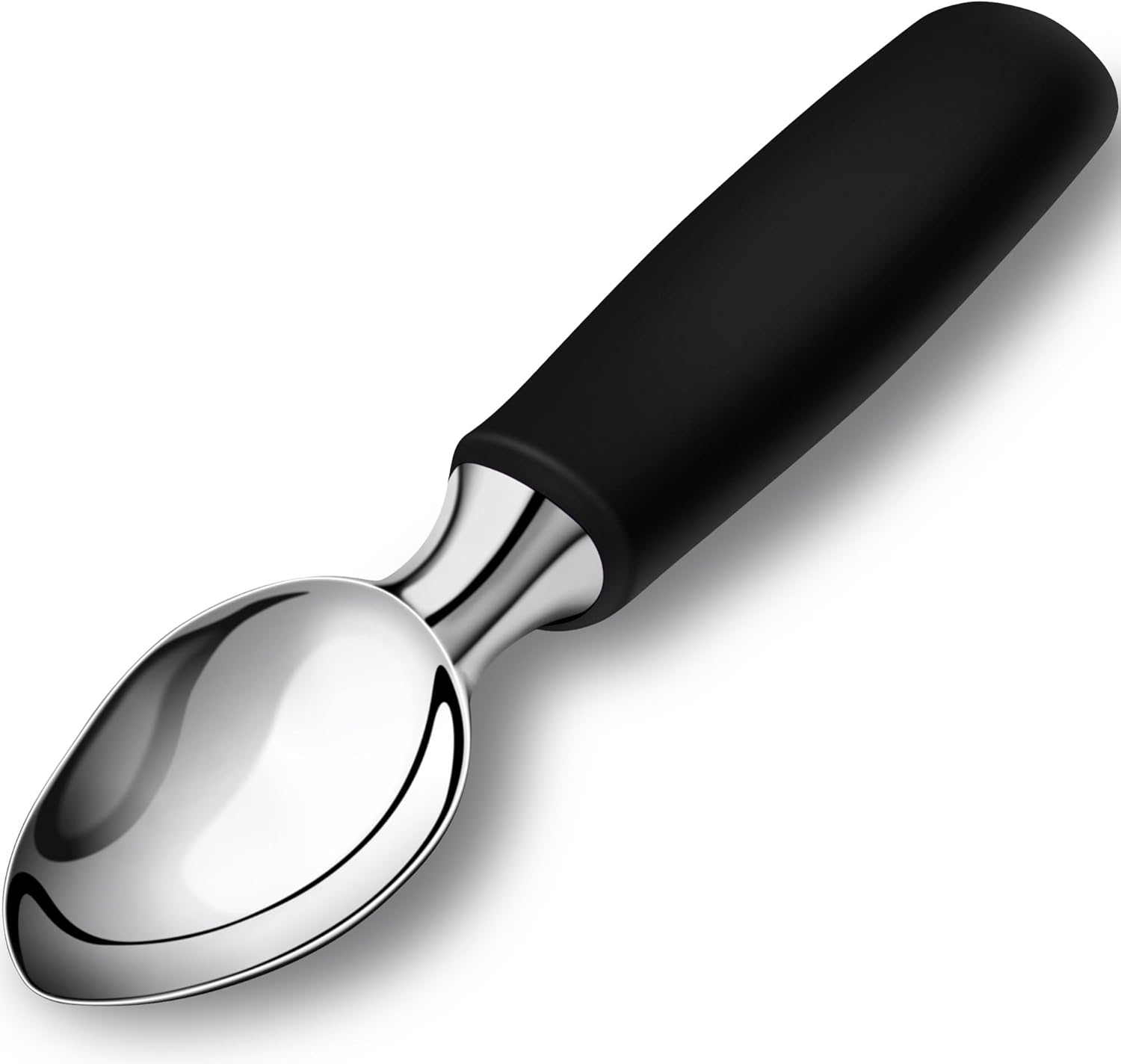 Ice Cream Scoop Stainless Steel, Ice Cream Scooper Professional Large Ice Cream Scoops With Non-Slip Rubber Handle, Ice Cream Spade for Cookie Dough, Gelato, Sorbet, Melon (Black) - Image 1