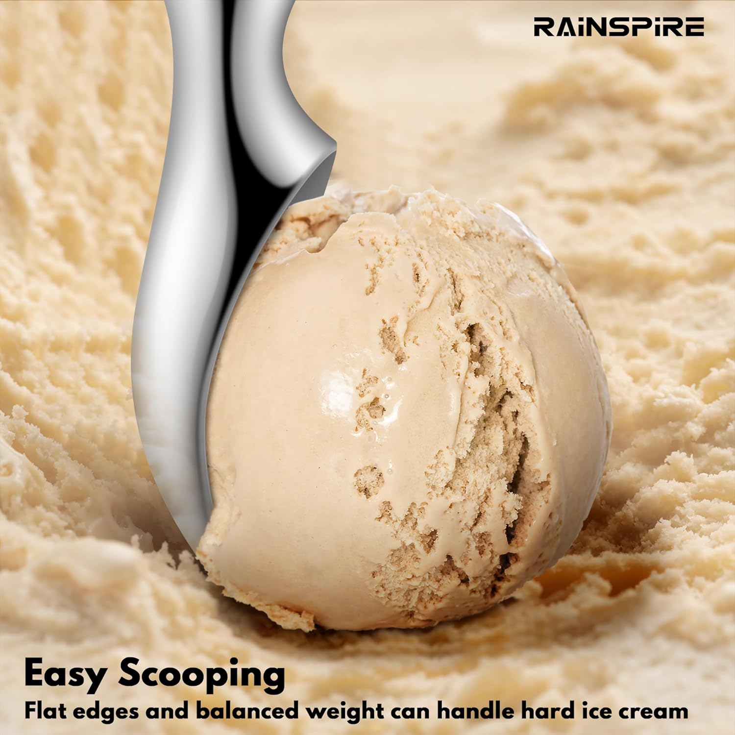 Ice Cream Scoop Stainless Steel, Ice Cream Scooper Professional Large Ice Cream Scoops With Non-Slip Rubber Handle, Ice Cream Spade for Cookie Dough, Gelato, Sorbet, Melon (Black) - Image 3