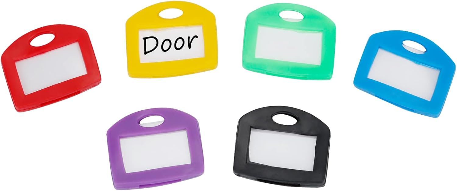 24 Pcs Key Covers Caps 1 Inch Key Covers Protectors with Blank Paper Labels and Clear Windows Soft Key Identifiers for Standard Regular Thin Flat House Keys (Not for Odd-Shaped), 6 Colors - Image 1