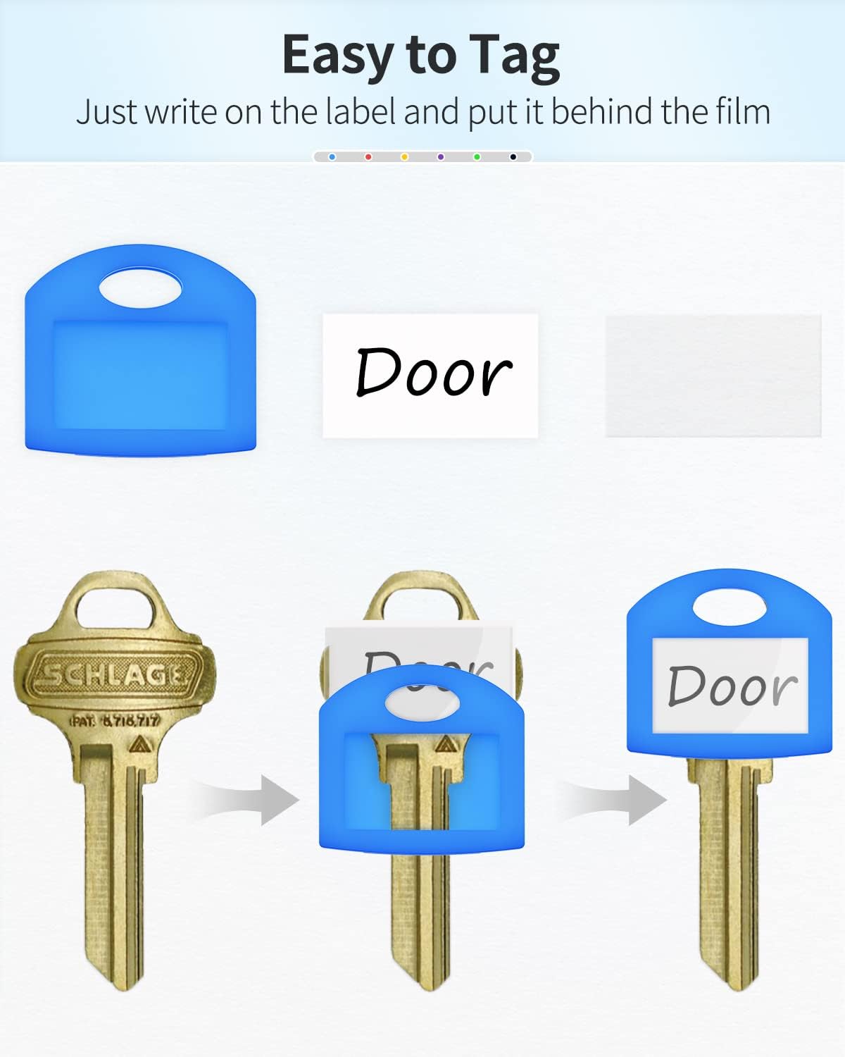24 Pcs Key Covers Caps 1 Inch Key Covers Protectors with Blank Paper Labels and Clear Windows Soft Key Identifiers for Standard Regular Thin Flat House Keys (Not for Odd-Shaped), 6 Colors - Image 4