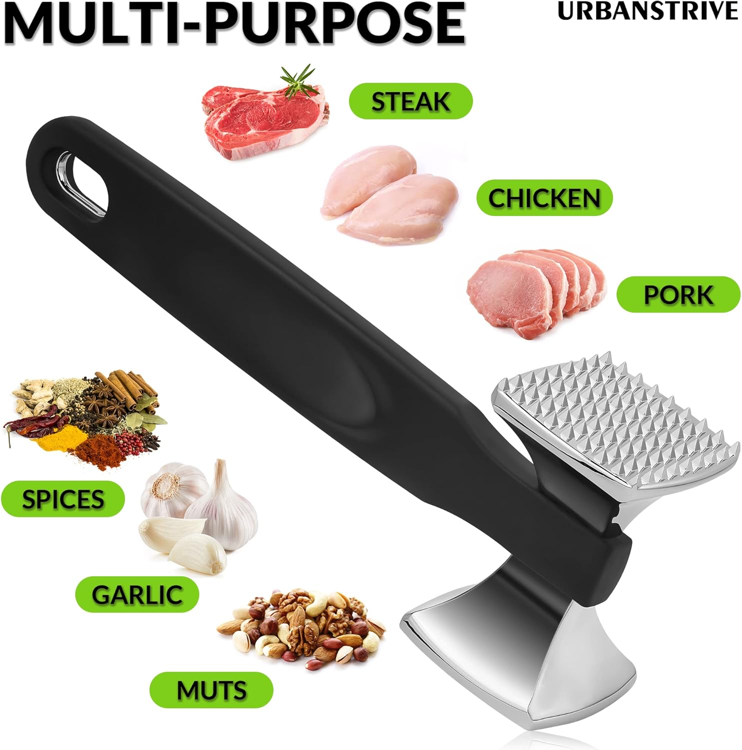 Premium Heavy Duty Meat Tenderizer Hammer, Stainless Steel Meat Mallet Tenderizer, Dual-Sided Meat Hammer Tenderizer, Meat Pounder Kitchen Mallet for Beef, Chicken Pounder, Black - Image 3
