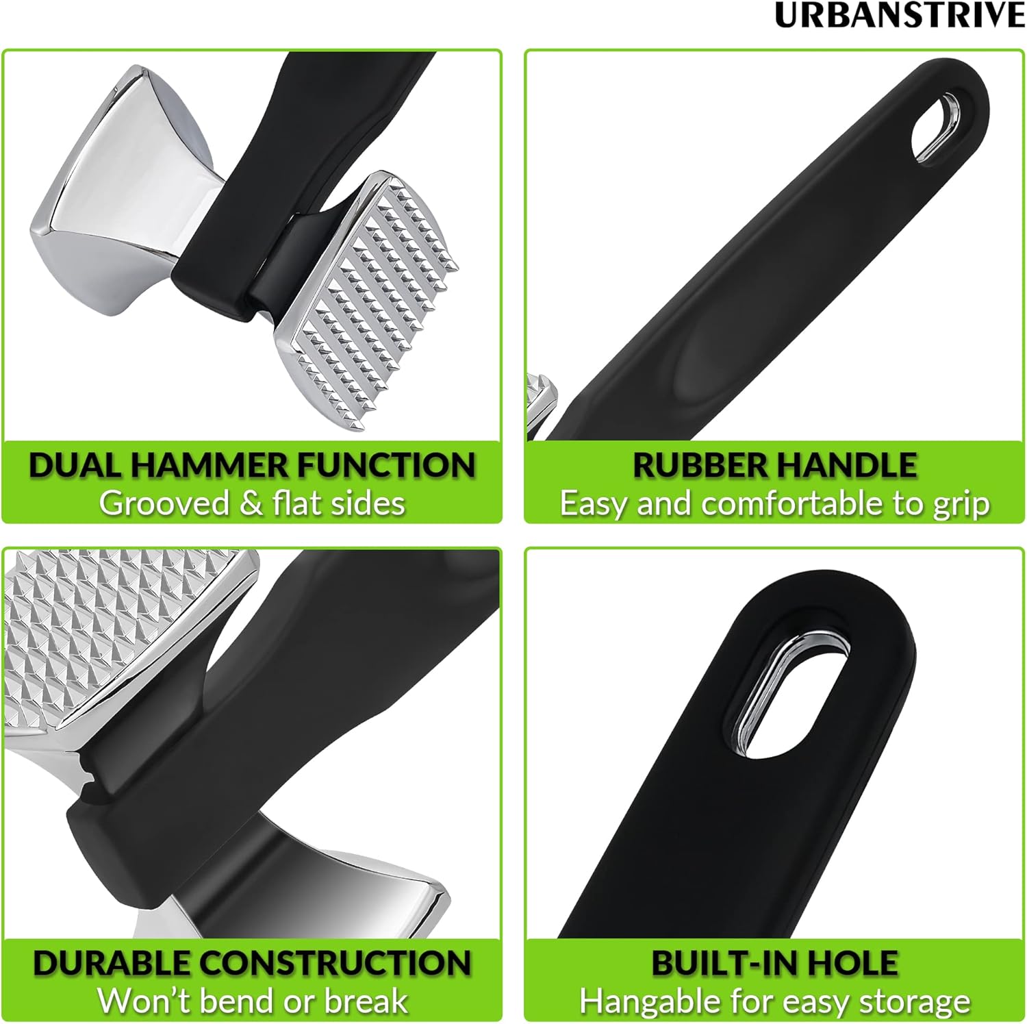 Premium Heavy Duty Meat Tenderizer Hammer, Stainless Steel Meat Mallet Tenderizer, Dual-Sided Meat Hammer Tenderizer, Meat Pounder Kitchen Mallet for Beef, Chicken Pounder, Black - Image 4