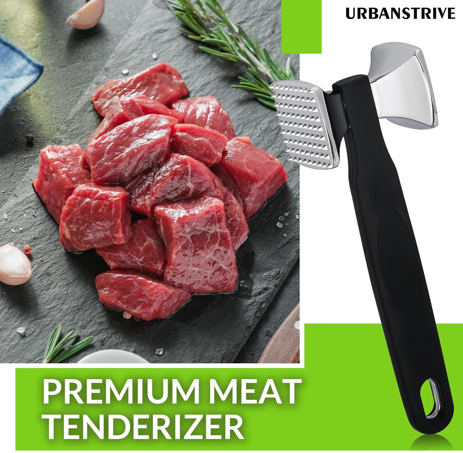 Premium Heavy Duty Meat Tenderizer Hammer, Stainless Steel Meat Mallet Tenderizer, Dual-Sided Meat Hammer Tenderizer, Meat Pounder Kitchen Mallet for Beef, Chicken Pounder, Black - Image 6
