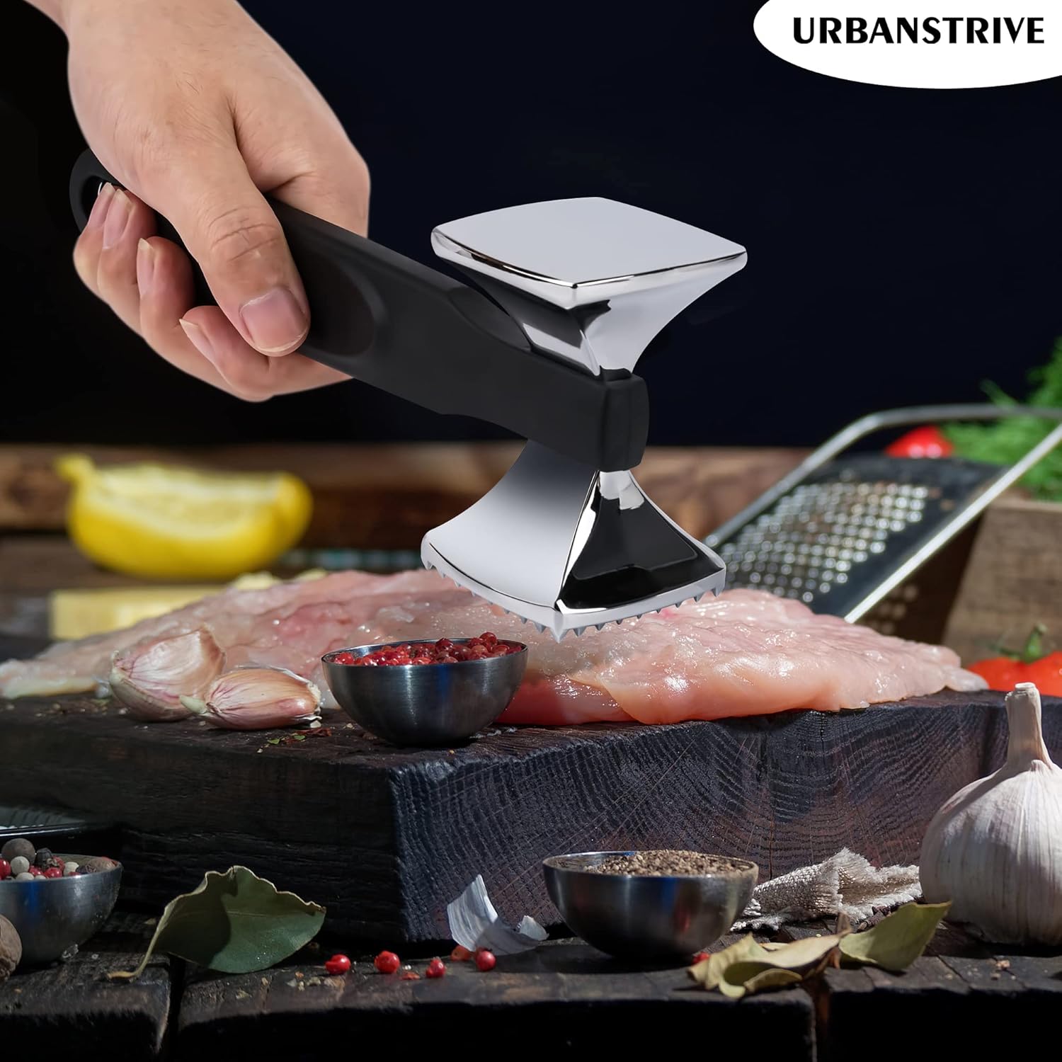 Premium Heavy Duty Meat Tenderizer Hammer, Stainless Steel Meat Mallet Tenderizer, Dual-Sided Meat Hammer Tenderizer, Meat Pounder Kitchen Mallet for Beef, Chicken Pounder, Black - Image 7
