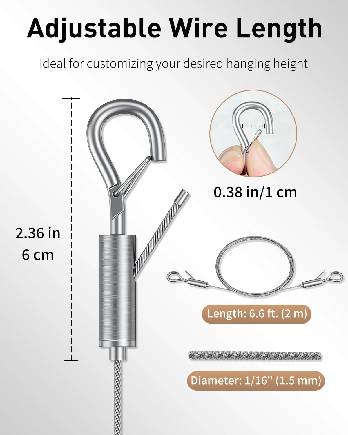 Adjustable Picture Hanging Wire, 6.6 Feet 1/16