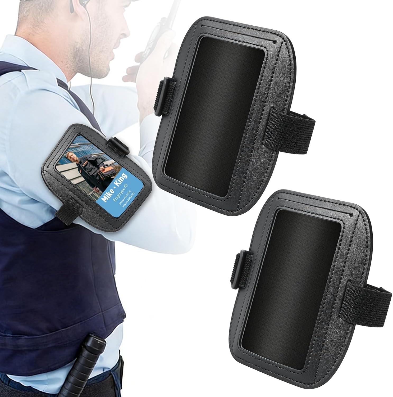 2 Pack Arm Badge Holder for Men, Leather ID Badge Holder, ID Holder, Armband Badge Holder with Adjustable Elastic Arm Band, Ski Pass Holder for Work, Gym, Running & Outdoor Sports - Image 1