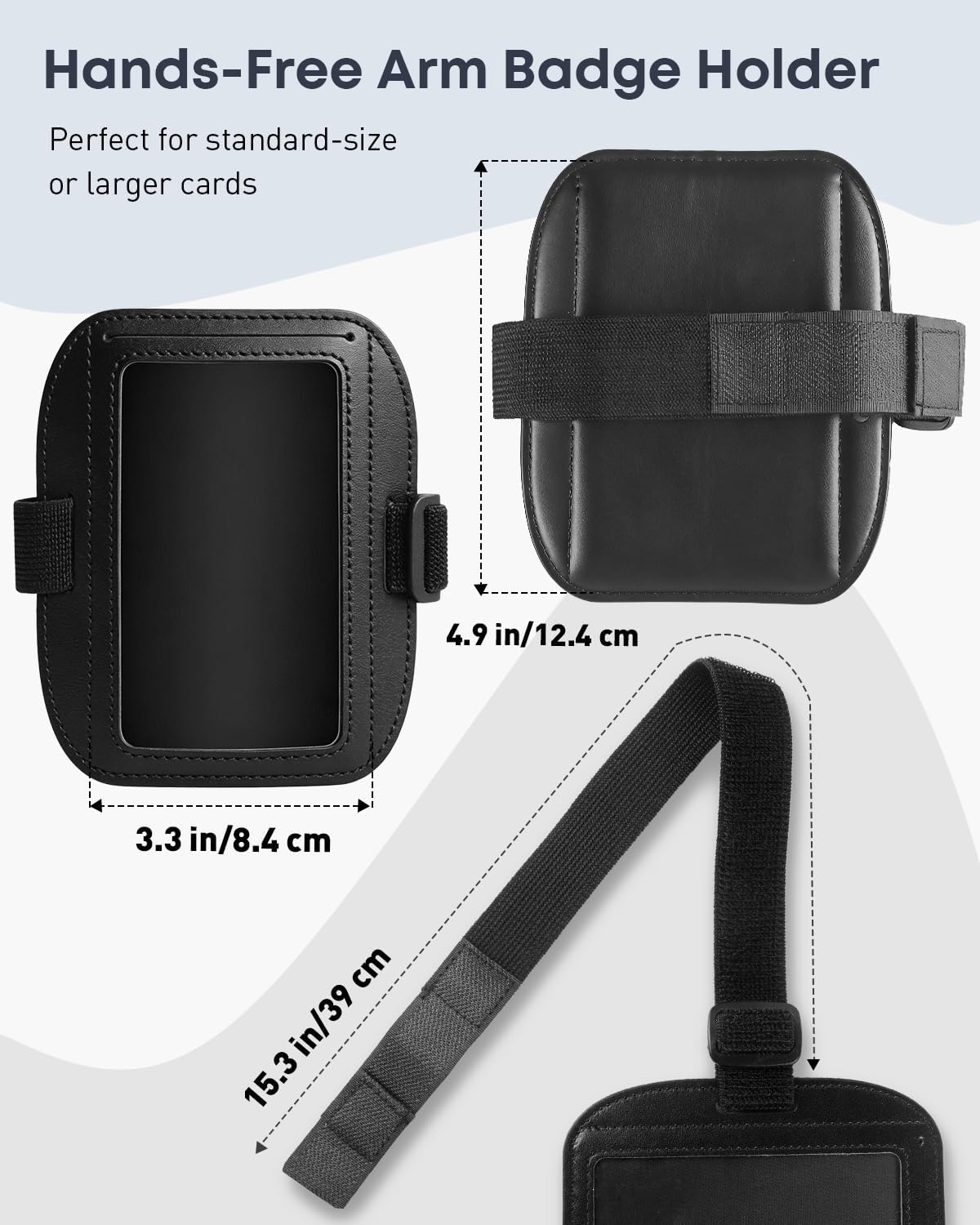 2 Pack Arm Badge Holder for Men, Leather ID Badge Holder, ID Holder, Armband Badge Holder with Adjustable Elastic Arm Band, Ski Pass Holder for Work, Gym, Running & Outdoor Sports - Image 2