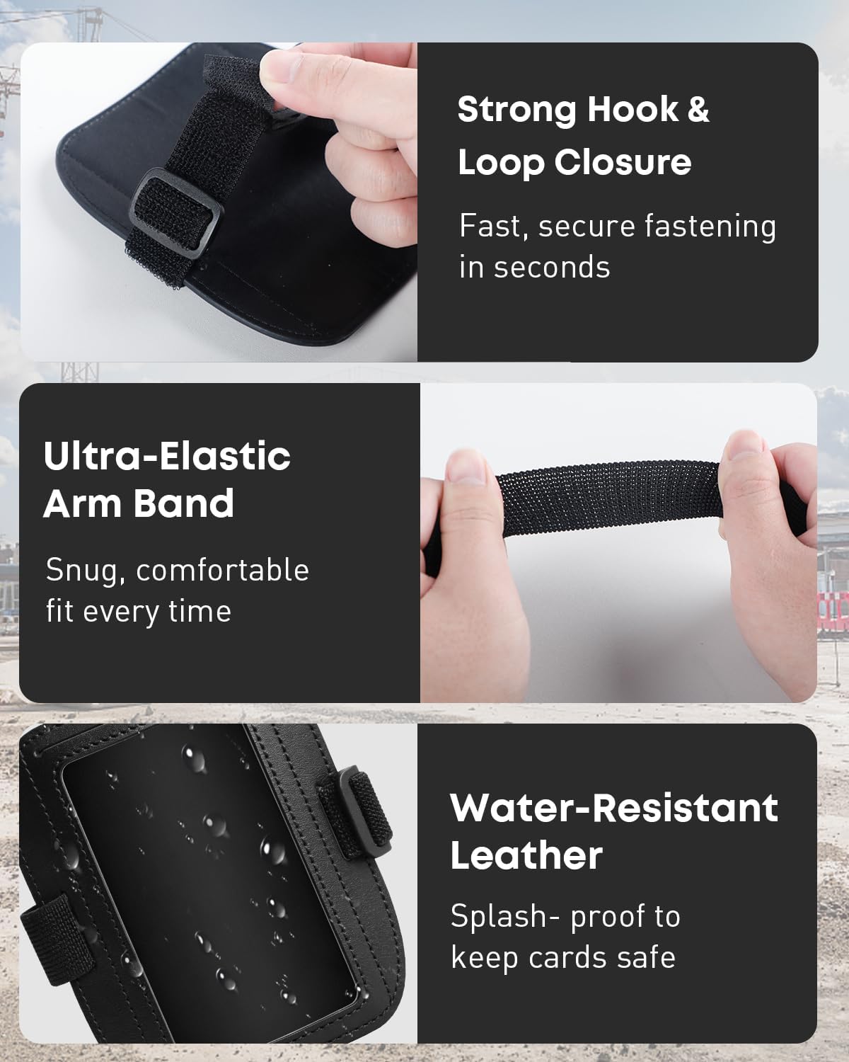 2 Pack Arm Badge Holder for Men, Leather ID Badge Holder, ID Holder, Armband Badge Holder with Adjustable Elastic Arm Band, Ski Pass Holder for Work, Gym, Running & Outdoor Sports - Image 4