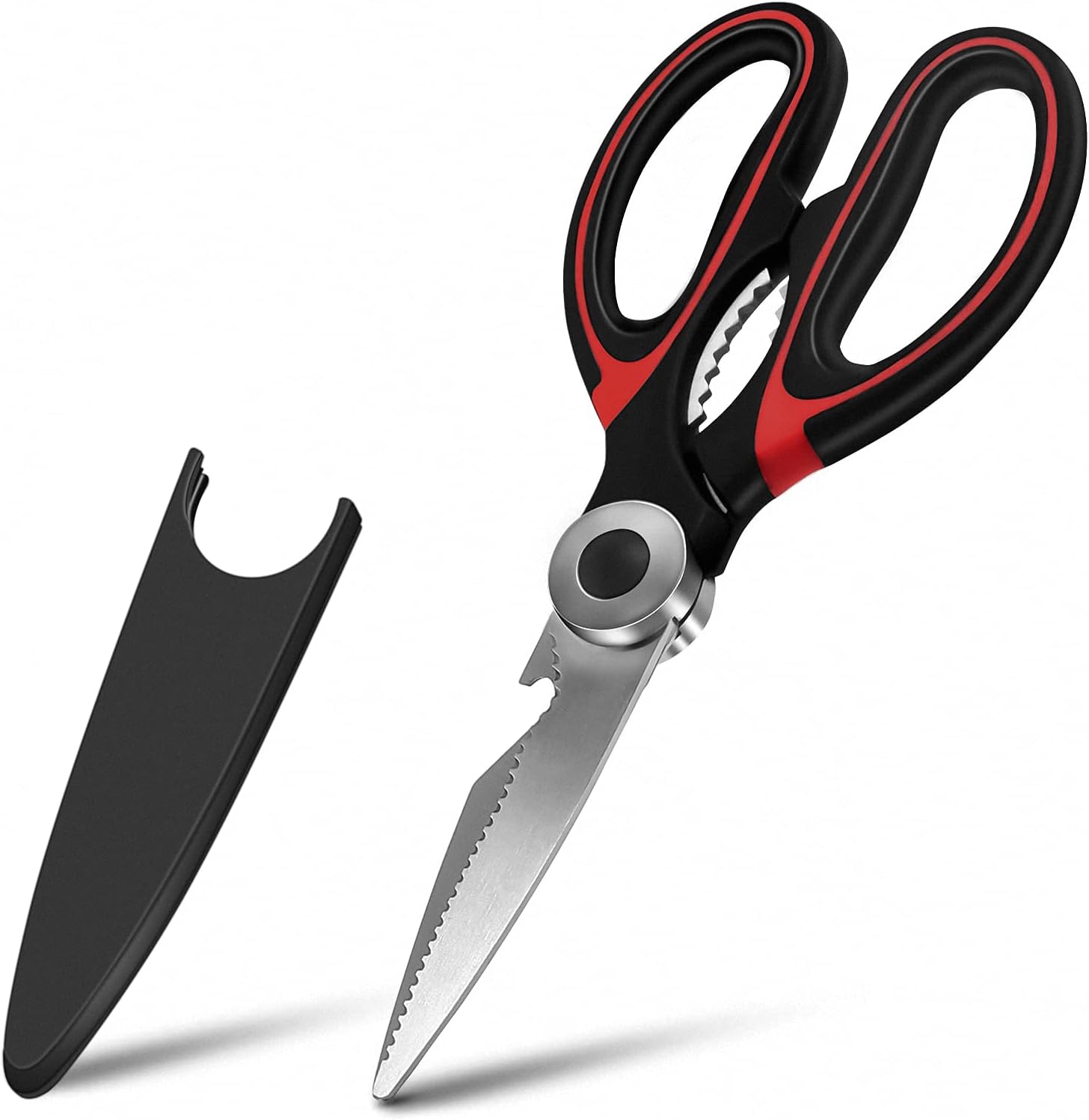 Heavy Duty Kitchen Shears with Protective Sheath Kitchen Meat Scissors, Dishwasher Safe Cooking Scissors for Chicken, Poultry, Fish, Herbs (Black+Red) - Image 1