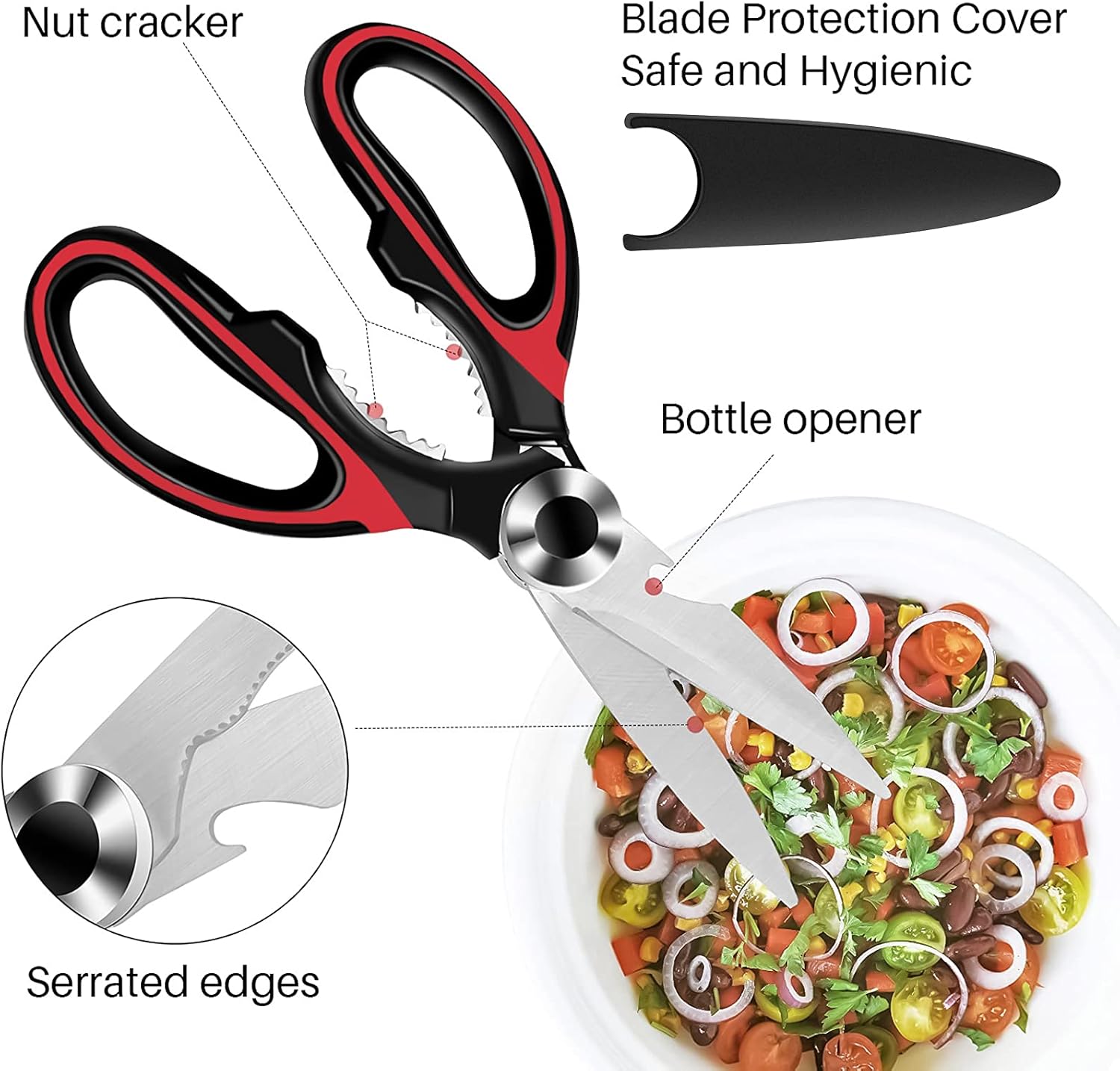 Heavy Duty Kitchen Shears with Protective Sheath Kitchen Meat Scissors, Dishwasher Safe Cooking Scissors for Chicken, Poultry, Fish, Herbs (Black+Red) - Image 4