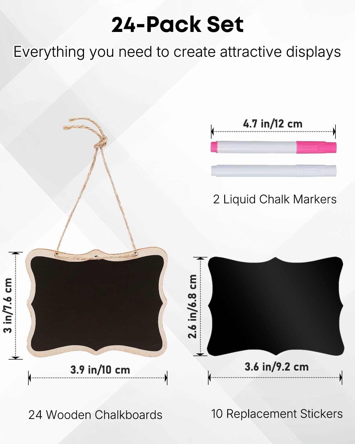 24 Pack Mini Chalkboard Signs for Food, Small Chalkboard Signs with Strings Chalk Markers & Replacement Stickers, Hanging Chalkboards Sign Reusable Wooden Food Labels for Party Buffet Wedding - Image 2