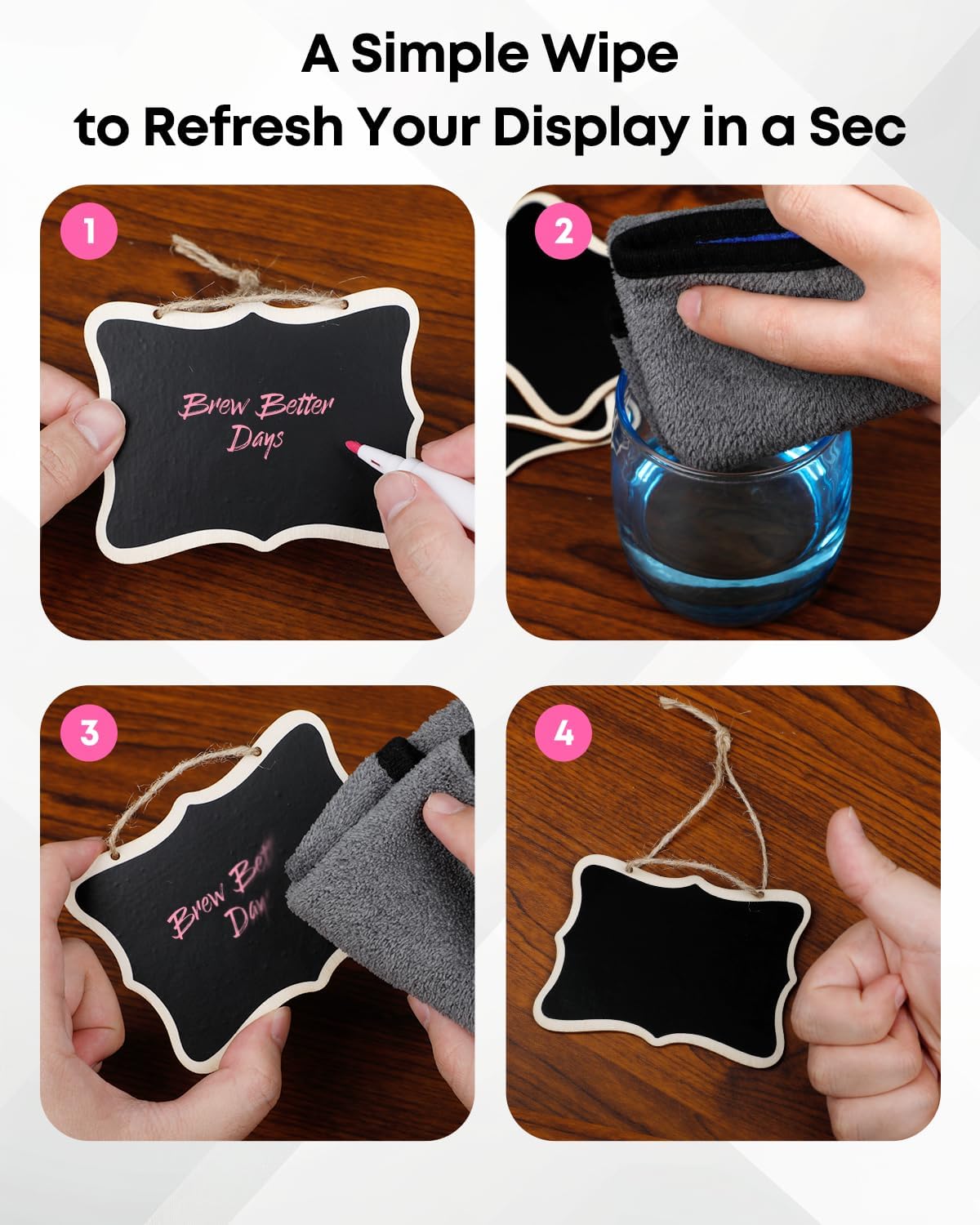 24 Pack Mini Chalkboard Signs for Food, Small Chalkboard Signs with Strings Chalk Markers & Replacement Stickers, Hanging Chalkboards Sign Reusable Wooden Food Labels for Party Buffet Wedding - Image 5