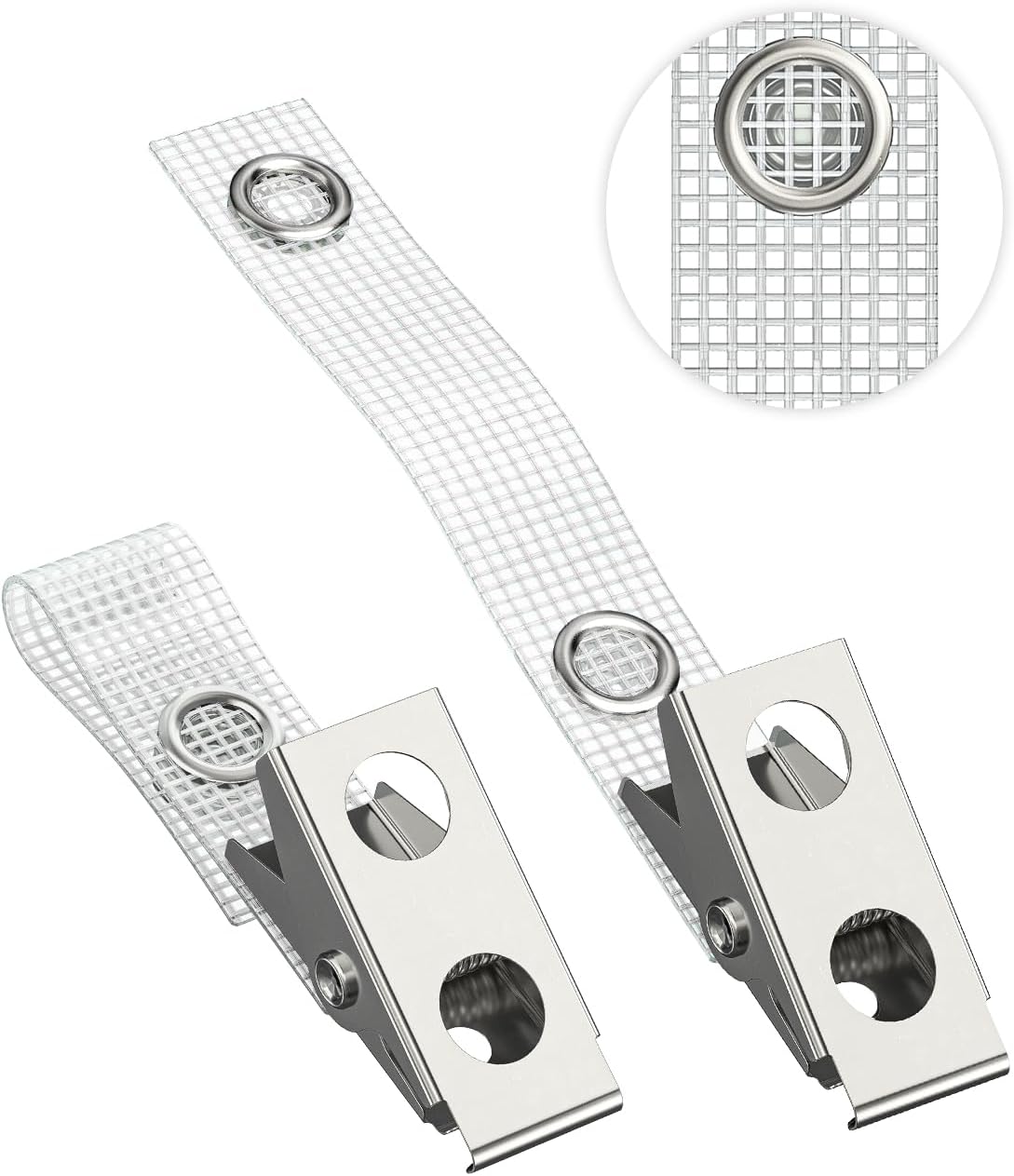 50 Pcs Metal Badge Clips with Grid Surface PVC Straps Double-Hole ID Badge Clips and Straps with Snap Heavy-Duty ID Strap Clips for Badge Name Tag for ID Card Holders - Image 1