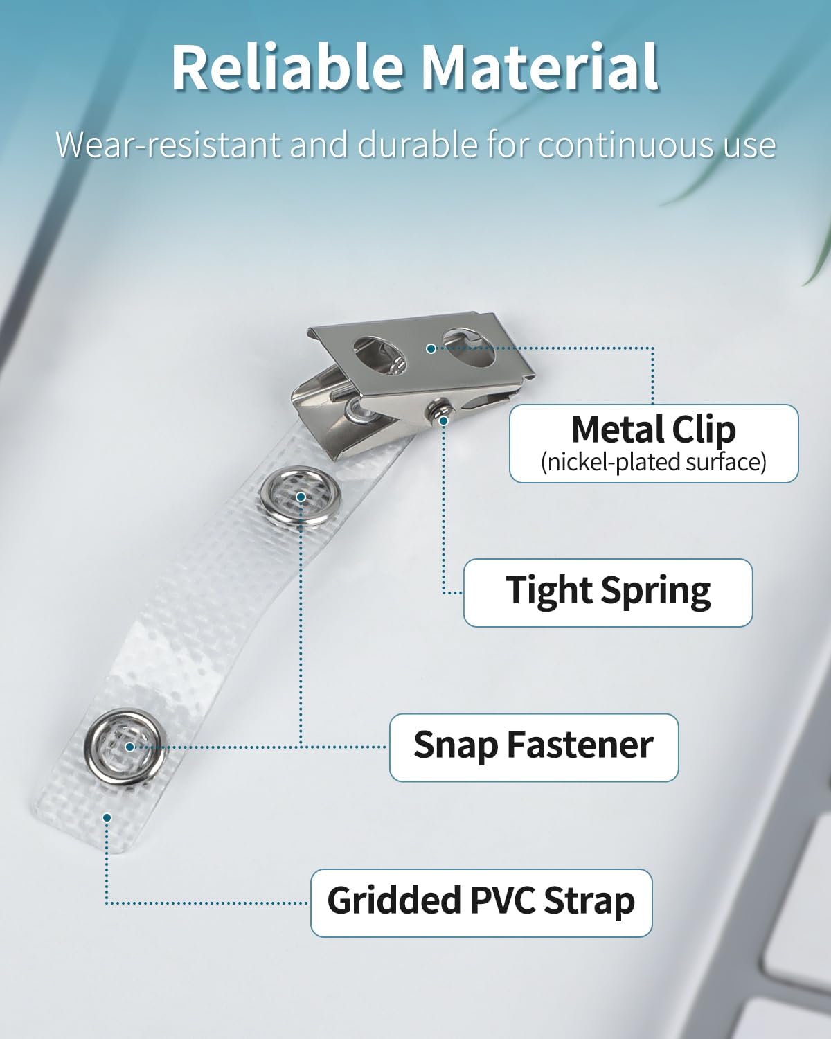 50 Pcs Metal Badge Clips with Grid Surface PVC Straps Double-Hole ID Badge Clips and Straps with Snap Heavy-Duty ID Strap Clips for Badge Name Tag for ID Card Holders - Image 2