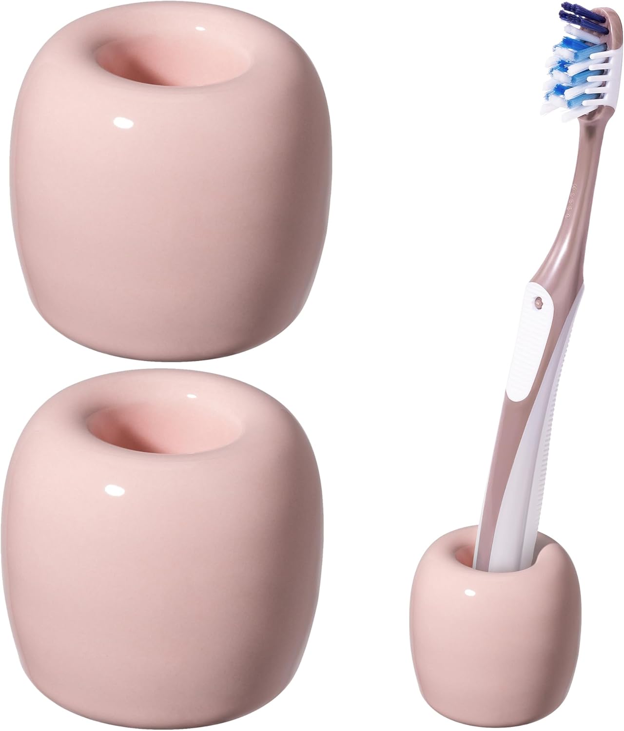 Ceramic Toothbrush Holders for Bathrooms, Sleek Tooth Brush Holder Toothbrush Stand Tooth Brushing Holder, Portable Bathroom Accessories Organizer, Pink, 2 Pack - Image 1