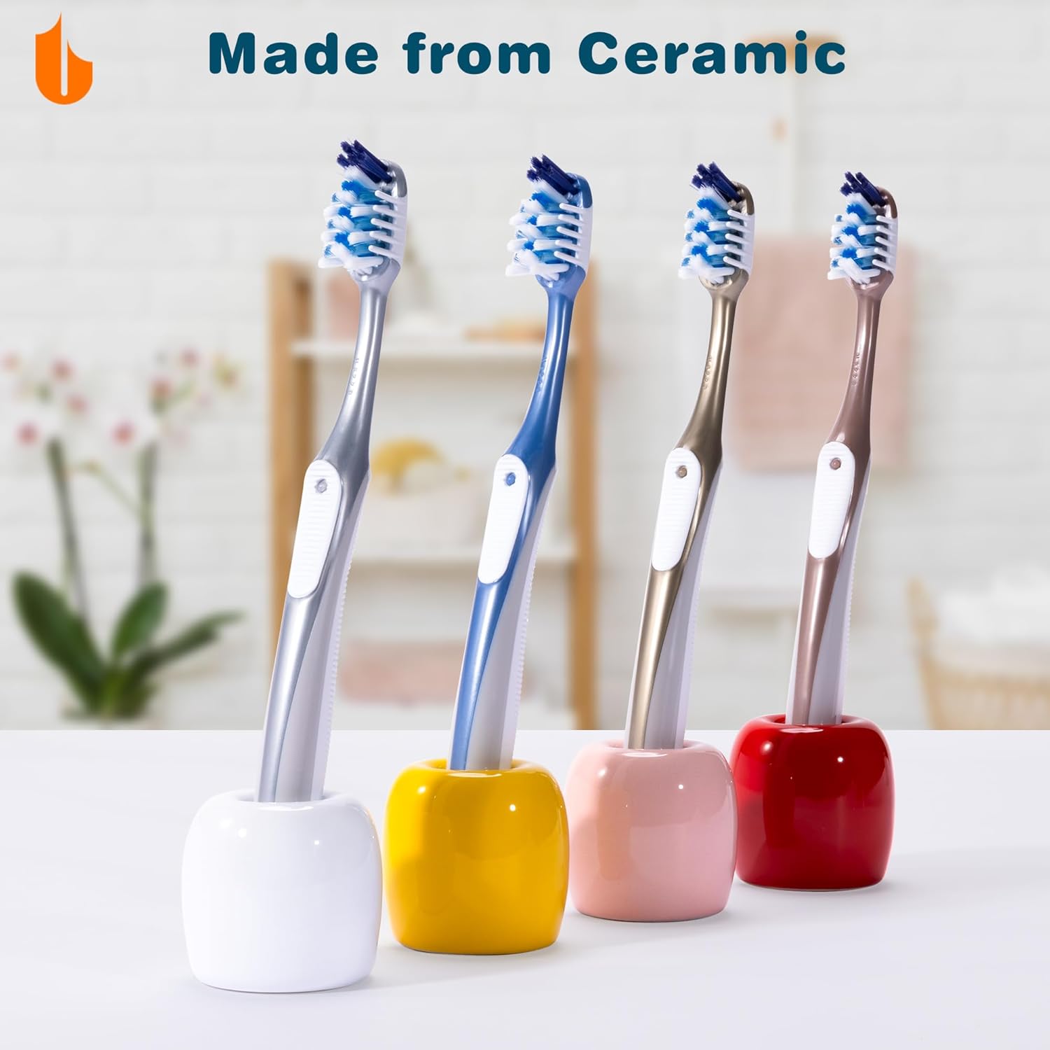 Ceramic Toothbrush Holders for Bathrooms, Sleek Tooth Brush Holder Toothbrush Stand Tooth Brushing Holder, Portable Bathroom Accessories Organizer, Pink, 2 Pack - Image 3