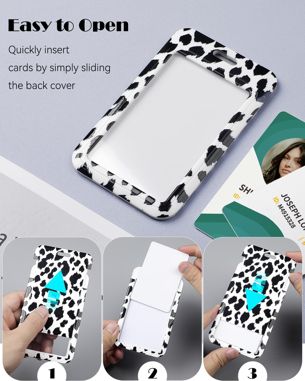 Pink Marble Pattern & Snow Leopard Print Plastic Card Holder with Retractable Badge Reel Carabiner Detachable Lanyard Vertical Card Protector for Office Worker Student - Image 7