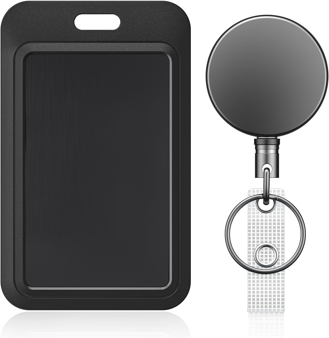 3 Pack Sliding Badge Holder Vertical Plastic Case and 2 Pack Metal Retractable Keychain Heavy Duty Metal Retractable Badge Reel - Image 1
