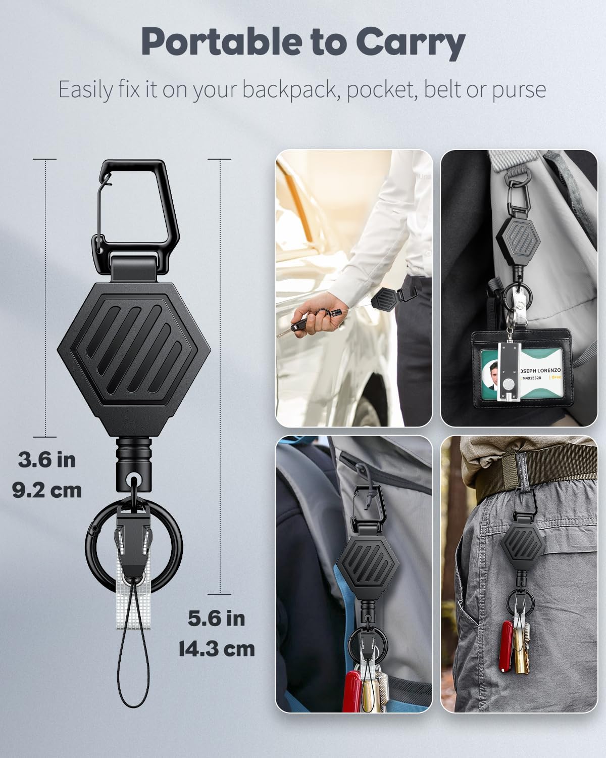 Heavy Duty Retractable Keychain with Magnetic Closure Retractable Badge Reel with3 Pack ID Badge Holder with Double-Sided Windows Horizontal Hard Plastic Case - Image 6