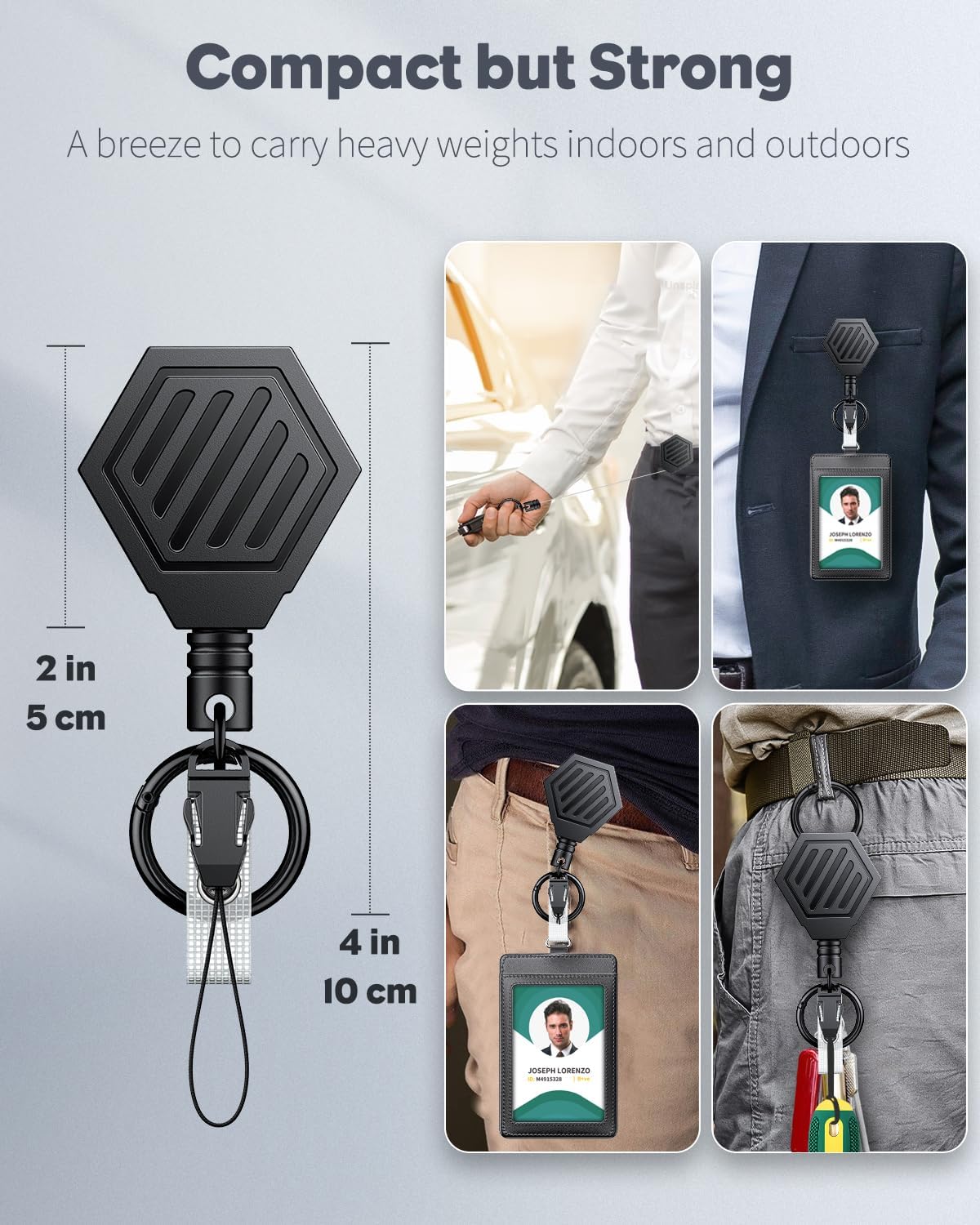 Heavy Duty Retractable Keychain with Magnetic Closure Retractable Badge Reel for up to 16 oz with 3 Pack ID Badge Holder with Double-Sided Windows Vertical Hard Plastic Case - Image 6