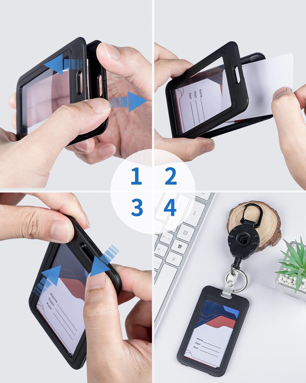 Heavy Duty Retractable Keychain with Magnetic Closure Retractable Badge Reel for up to 16 oz with 3 Pack ID Badge Holder with Double-Sided Windows Vertical Hard Plastic Case - Image 8