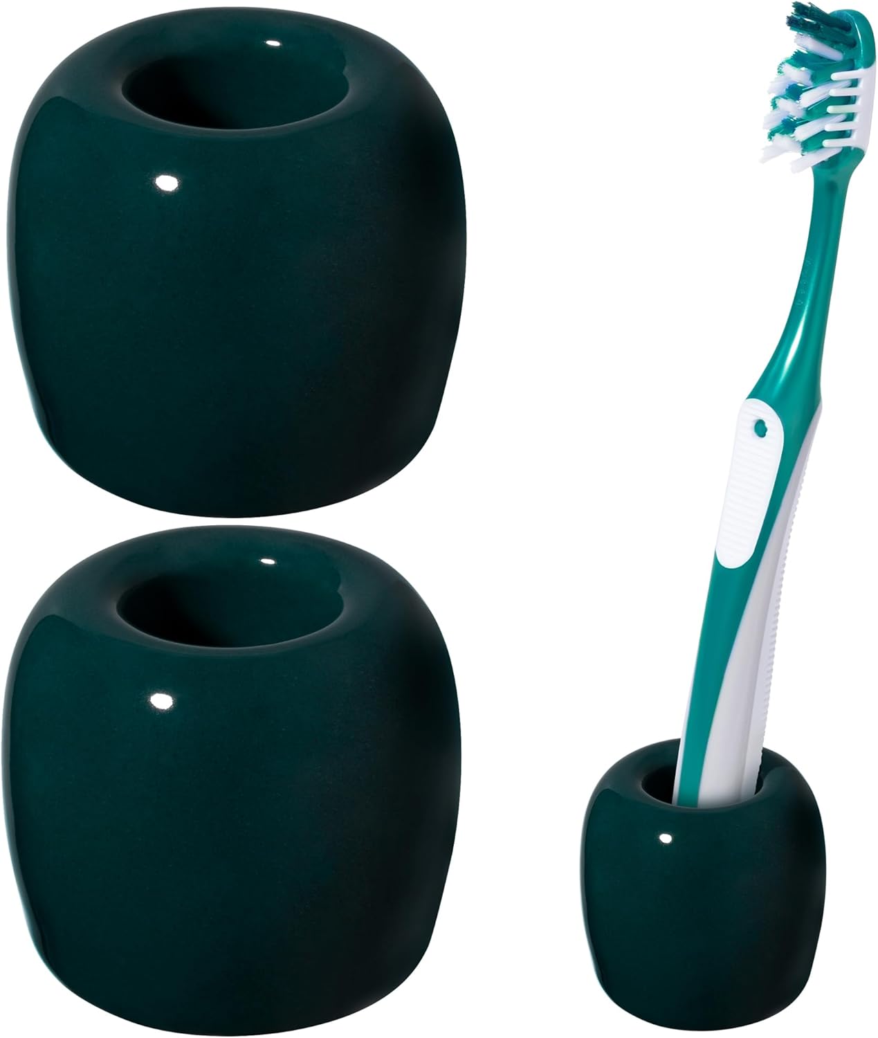 Ceramic Toothbrush Holders for Bathrooms, Sleek Tooth Brush Holder Toothbrush Stand Tooth Brushing Holder, Portable Bathroom Accessories Organizer, Dark Green, 2 Pack - Image 1